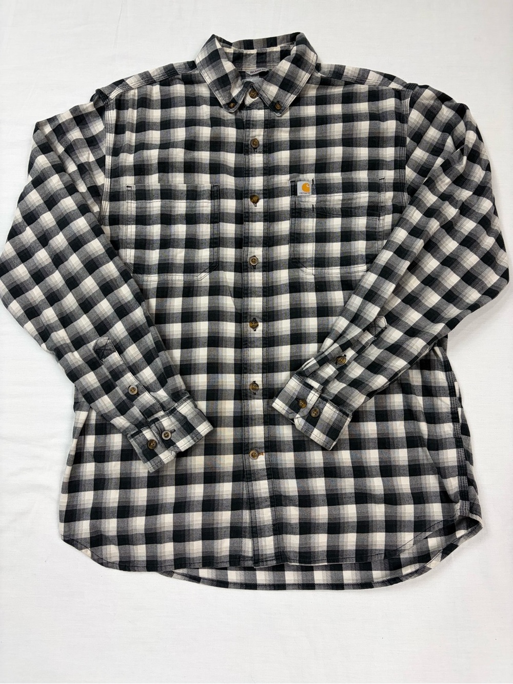 Carhartt Mens Flannel Shirt M Relaxed 103314 Hamilton Plaid Long Sleeve Gray - Picture 3 of 12